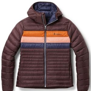 Cotopaxi Fuego women's Hooded jacket purple with orange/pink/blue stripes size L